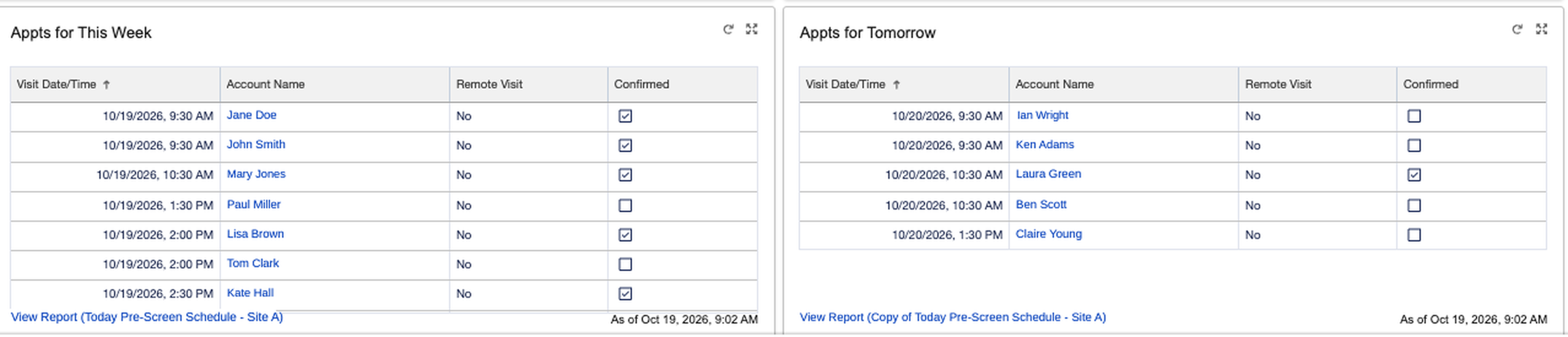 Recruiter dashboard: upcoming appointments