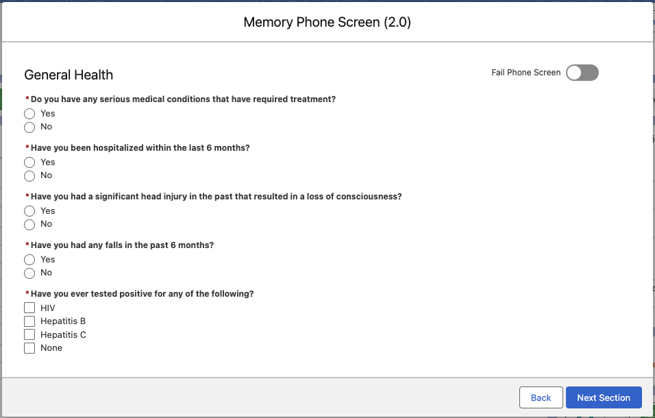 Study-specific phone screen in Salesforce